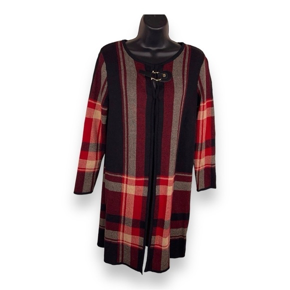 SMALL ANNE KLEIN RED BLACK PLAID JACKET LONG SLEEVE ACADEMIA PREPPY COTTON BLEND - Picture 1 of 12